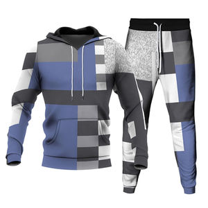 Oversized Printed Solid Pullover <b>Hoodie</b> Set Winter Two-Piece Baggy Sweatpants Hooded Collar 100% <b>Polyester</b> Men's Tracksuits - Product Image 5