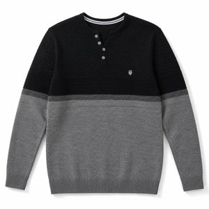 Men's Henley Neck Button Color <b>Block</b> Long Sleeve Casual Viscose <b>Acrylic</b> Blend Sweater | OEM ODM Manufacturer Bangladesh - Product Image 4