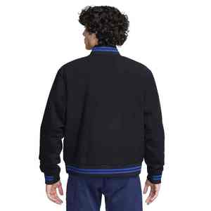 Veste universitaire pour homme, noir avec bordures bleues, coupe classique, col rabattu, fermeture boutonnée, style décontracté, vêtement d'automne, nouvelle arrivée, veste universitaire pour homme - Product Image 4