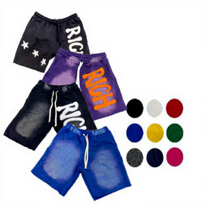 Shorts de Algodón French Terry de Alta Calidad con Logotipo Personalizado, Parches Cosidos, Lavado Ácido y Estilo Desgastado para Hombre, la Mejor Calidad a Buen Precio - Product Image 1