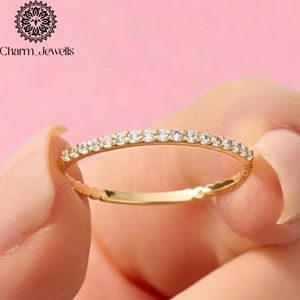 แหวนเพชรโมอิสซาไนต์ชุบทอง 18K สำหรับผู้หญิงจาก Charm_Jewells ดีไซน์แบบ Eternity Band ประดับเพชรทรงกลมเจียระไนแบบ Brilliant Cut แหวนหมั้นคลาสสิก - Product Image 1