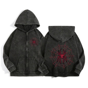 Sudadera con capucha unisex Wearpex de forro polar con cremallera completa, diseño de araña, a prueba de viento, estampado sólido, ecológica, 100% algodón, estilo Harajuku, holgada con gráfico frontal. - Product Image 1