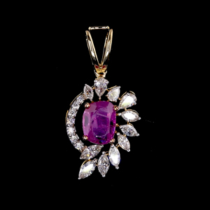 Luxury 18K <b>Solid</b> <b>Gold</b> Ruby <b>Pendant</b> Necklace With Marquise Cut Diamonds Women's Flower Design - Product Image 1