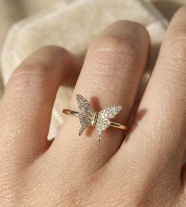 14K Gold Plated Sterling Silver Lab Grown VVS1 <b>Diamond</b> Butterfly Statement <b>Ring</b> Dainty Animal Design GRA Certified for Women - Product Image 6