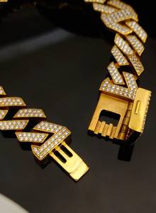 Gold Plated Sterling Silver Moissanite Cuban Link Necklace <b>Iced</b> <b>Out</b> <b>Chain</b> Bangle Hip Hop Wedding Jewelry Unisex Gift Party Wear - Product Image 2
