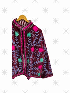 Veste décontractée en velours brodé Suzani multicolore pour femmes, design floral artisanal ODM, doublure en coton - Product Image 4