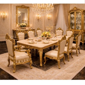 Classic Carved <strong>Baroque</strong> Inspired Dining Room Furniture Luxury <strong>Gold</strong> Dining <strong>Table</strong> Set Customized Dining <strong>Table</strong> with Chairs Australia - Product Image 1