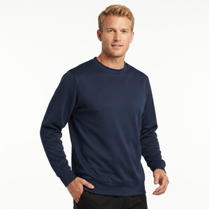 Men's <b>Navy</b> Blue Crew Neck Pullover Sweatshirt Regular Fit Knitted Solid Color Casual Long Sleeve <b>Top</b> - Product Image 5