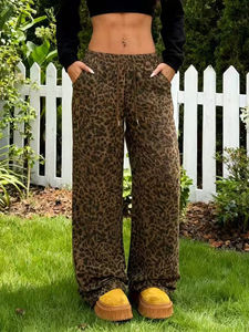 Pantalones anchos con estampado de leopardo para mujer, pantalones informales holgados de estilo urbano, pantalones largos de cintura alta a la moda - Product Image 5