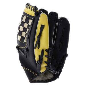 Leather <b>Baseball</b> <b>Glove</b> Right-Handed Outfield Full Finger Black Yellow Checkered Design Hook And Loop Closure Batting <b>Gloves</b> - Product Image 3