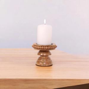Support de bougie artisanal en bois naturel avec bord perlé, pour bougies chauffe-plat, décoration rustique style ferme, centre de table de mariage, cadeau - Product Image 4
