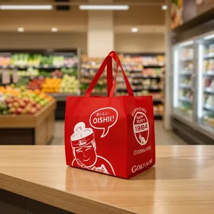 Bolsa de Regalo Promocional Personalizada al por Mayor, Roja, de Tela No Tejida, Reutilizable, Termosellada, con Logotipo Impreso, para Supermercado - Product Image 1