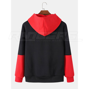 Sweat-shirts pour hommes 100% coton, couleur contrastée rouge et noir, poche kangourou en coton, pull-over moderne streetwear, sweat-shirts d'hiver - Product Image 2