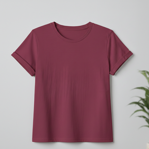 Camiseta Ecológica de Manga Corta y Cuello Redondo para Mujer, Color Granate, Mezcla de Algodón de Alta Calidad, Precio al por Mayor - Product Image 4