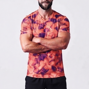 T-shirt extensible pour homme, vêtements de sport, tenue professionnelle, vêtements d'entraînement en plein air, t-shirt à col contrastant pour homme - Product Image 1