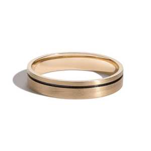 14K <b>Solid</b> Gold 4mm Custom Plain Wedding Band Black Rhodium Accent Line Groove Rings Men Women Two Tone Factory Price Wholesale - Product Image 1