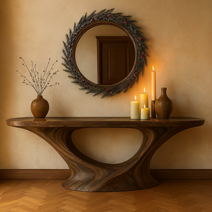 Table console en bois massif moderne artisanale pour salle à manger, entrée, meubles de maison naturels incurvés, durable pour salon, utilisation en hôtel - Product Image 4