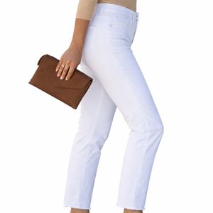 Jeans de Mezclilla Casuales de Cintura Alta para Mujer, Corte Ajustado, Transpirables, Rectos, Pantalones de Verano, OEM Personalizados - Product Image 3
