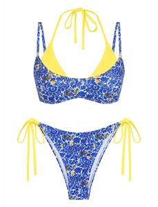 Ensemble de maillots de bain pour femmes, bikini à col halter, maillot de bain bicolore, logo personnalisé OEM - Product Image 5