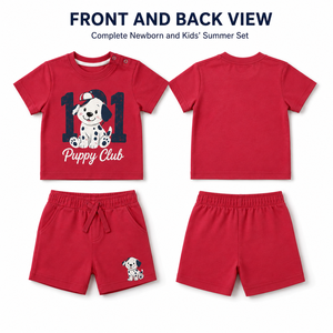 ชุดเสื้อยืดและกางเกงขาสั้นผ้าฝ้ายสีสันตามสั่ง Puppy Club 101 คอกลม ชุดลำลองสำหรับเด็กช่วงฤดูร้อน - Product Image 2