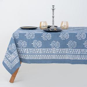 Mantel de Algodón Puro 100% Hecho a Mano con Diseño Floral de Loto, Estampado a Bloque, Decoración para Mesa de Boda, Cubierta para Mesa de Comedor - Product Image 1