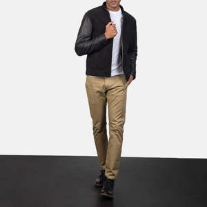 Blouson aviateur en cuir noir pour homme de qualité supérieure, col montant, fermeture éclair, coupe décontractée, style automne - Product Image 5