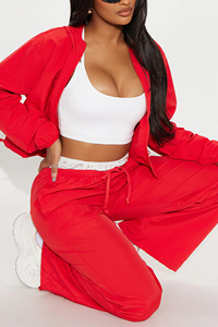 Women <b>Red</b> plain Nylon Windbreaker tracksuit set zipper nylon jacket unisex nylon windbreaker suit set custom design embroidery - Product Image 6