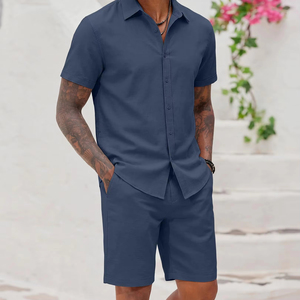 Solid Pattern plus Two-Piece Summer Suit for Office Party Wear Custom Logo Design High Street Style slim fit half sleeve <b>set</b> - Product Image 2