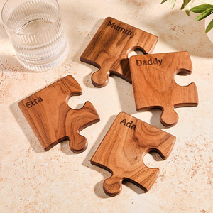 Wooden 4 pieces <b>Puzzle</b> Design Coaster Handmade Premium Quality Wooden Crafts For Dining <b>Table</b> Tea Cup Heat Installation Mats - Product Image 5