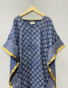 Caftán de Algodón Puro Ecológico con Estampado Bagru, Estampado a Mano, Estilo Indio, para Verano, Playa, o como Pareo, Cómodo, Largo hasta el Suelo - Product Image 4