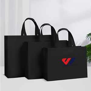 Sac de courses noir non tissé réutilisable, sac fourre-tout personnalisé avec logo, sac d'emballage pour épicerie, sac écologique réutilisable - Product Image 1