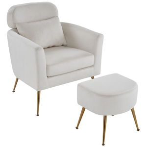 Sillón Individual de Franela para Interiores, Semi-Desmontado, con Patas y Pedales Dorados, Color Beige, para Sala de Estar - Product Image 1