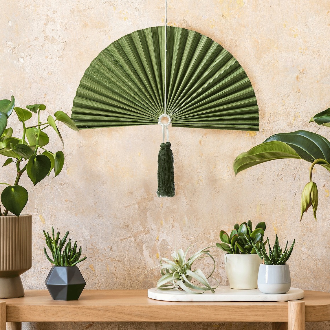 Handgefertigter Rattan Bambus Wandfcher  Dekoratives Kunstwerk