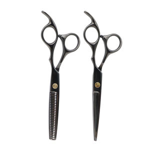 Ensemble de ciseaux professionnels pour la retouche des cheveux avec pointe arrondie, lames en acier inoxydable 4Cr13, 28 dents, pour droitiers, manche court, usage en salon - Product Image 3