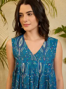 <span class=keywords><strong>Abito</strong></span> Estivo Senza Maniche in Cotone <span class=keywords><strong>Blu</strong></span> con Motivo Paisley per Donna, Ideale per Spiaggia e Vacanze, Disponibile a Prezzo Conveniente - Product Image 5