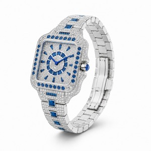 Reloj de Lujo Unisex de Aleación con Caja Cuadrada, Incrustaciones de Diamantes, Esfera Azul Zafiro, Movimiento de Cuarzo Analógico, Fecha Automática, Hebilla, 41 mm - Product Image 1