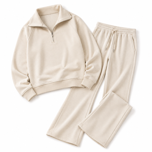 Damen Weites Bein Trainingsanzug Zweiteiliges Set Weicher Sweatshirt Jogginghose Lässige Athleisure-Kleidung OEM Großhandel Maßgeschneiderte Bekleidung - Product Image 3