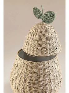 Cesta Decorativa en Forma de Pera con Detalle de Hoja, Hecha de Cuerda de Papel, Diseño Único Inspirado en Frutas, Decoración para el Hogar, Cesta de Almacenamiento para Cuarto de Niños - Product Image 3