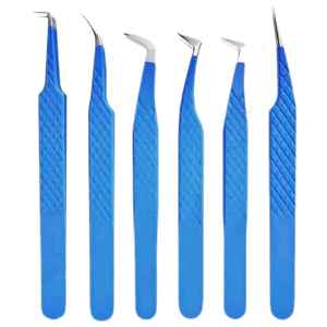 Pinzas para Pestañas DANTRIC IMPLANTS, Juego de 6 Piezas de Acero Inoxidable Azul, Punta Puntiaguda de Precisión de 10 mm, Textura Suave para Extensión de Pestañas - Product Image 4
