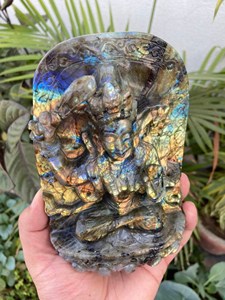 Statue de Manjushri en labradorite sculptée à la main, 6,25 pouces, Bodhisattva bouddhiste, divinité de la sagesse, cristal à reflets bleus, décoration d'autel, vente en gros - Product Image 4