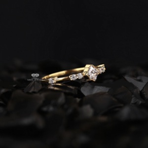 Princess Cut Lab Grown Diamond Engagement <b>Ring</b> 14K Gold Cluster Minimalist Dainty Bridal Slim Promise <b>Ring</b> Anniversary Gift Her - Product Image 4