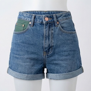 Shorts de Mezclilla para Mujer, Diseño Moderno con Bolsillos Altos, Elásticos, Transpirables, Verano, Color Personalizado - Product Image 1