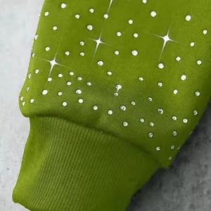 Sweat à capuche de luxe surdimensionné avec strass pour hommes et femmes, style streetwear Y2K, en coton épais, sweat-shirt scintillant avec cristaux, pull à capuche brillant - Product Image 6