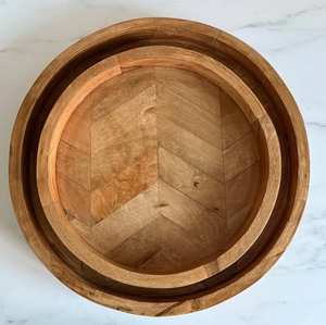 Eco friendly mango wood circular <b>tray</b> for serving <b>snacks</b> breakfast tea coffee stylish home hotel use decor modern - Product Image 6