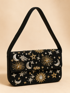 Sac à bandoulière de luxe de haute qualité fait à la main avec des perles de verre en forme de lune et d'étoiles, style classique, motif géométrique, sac à main pour femmes - Product Image 2