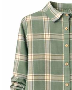 Vestido Camisero a Cuadros Verde Salvia para Mujer, Manga Larga, Cierre de Botones, Midi, Casual, Holgado, de Algodón Tejido, con Bolsillos Delanteros, para Uso Diario - Product Image 4