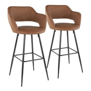 Sgabello da bar contemporaneo Margarite in metallo nero e similpelle marrone, set di 2 - Product Image 1