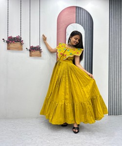 Vestido Étnico Moderno con Bordado Romano y Trabajo Khatli, Ropa Festiva, Precio al por Mayor, Color Limón - Product Image 4