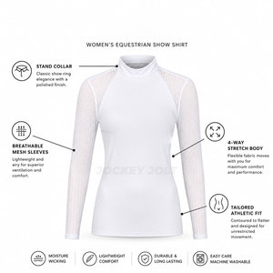 Camiseta de equitación de manga larga de malla blanca para mujer, transpirable, elástica, para competición, con logotipo personalizado OEM - Product Image 4