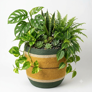 Maceta Tejida a Mano con Diseño de Rayas, Ecológica, Minimalista, Rústica y Personalizable, para Hogar, Patio, Jardín - Product Image 1